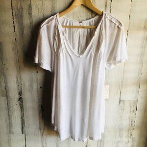 NWT Free People White Flutter Sleeve Tunic Tee Linen Blend S